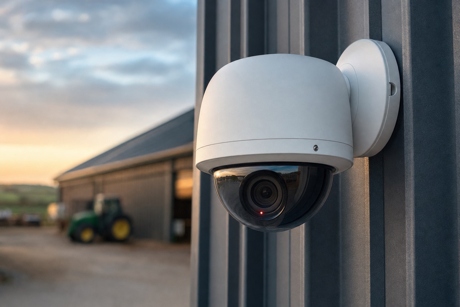 Modern dome CCTV camera mounted on dark steel cladding